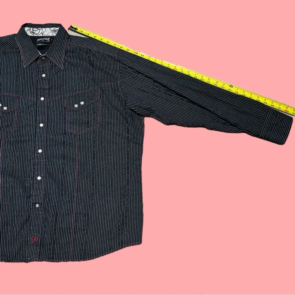 Men's Black Striped Button Up Collared Long Sleeve Cowboy Shirt - Picture 10 of 16